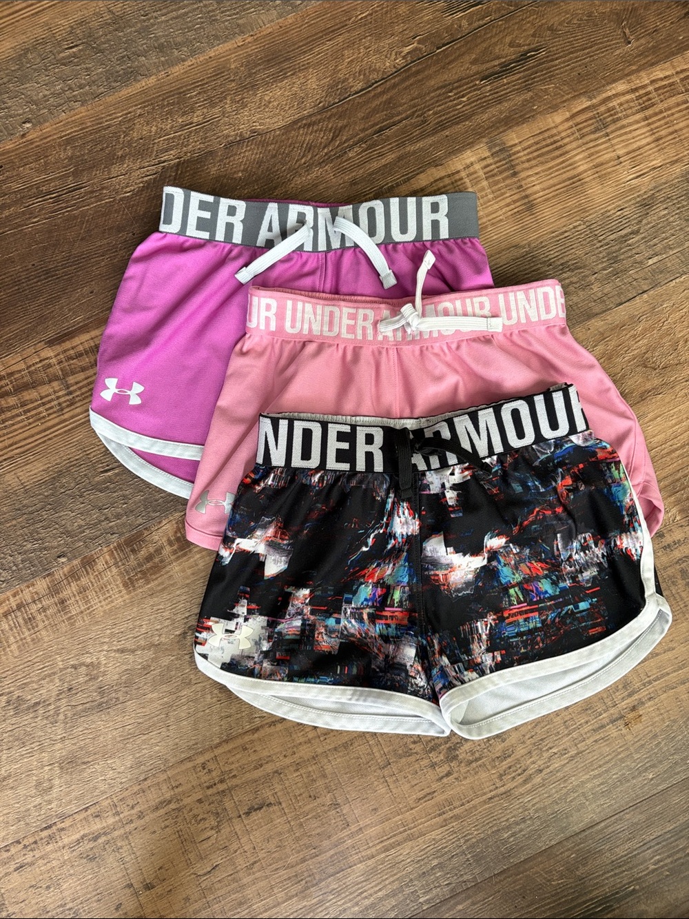 Under Armour Girls' Pink & Black Athletic Shorts 3-Pack